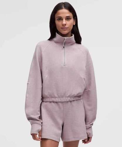 Scuba Cropped Funnel-Neck Half Zip *Waffle