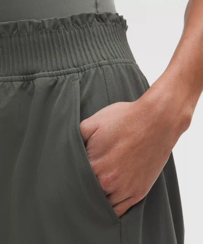 Stretch Woven Ruffle-Waist Wide-Leg Cropped Pant