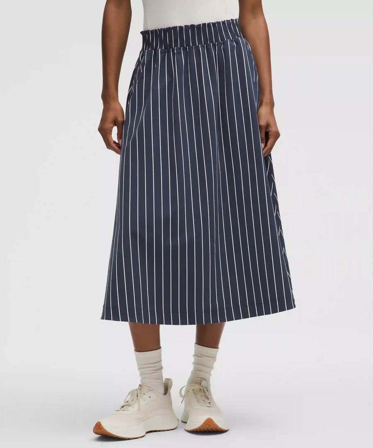 Stretch Woven Ruffle-Waist Midi Skirt