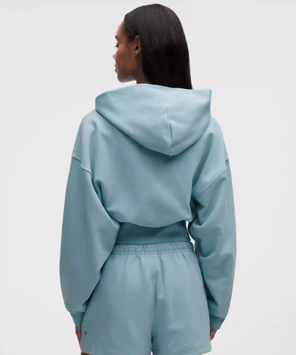 French Terry Cropped Full-Zip Hoodie