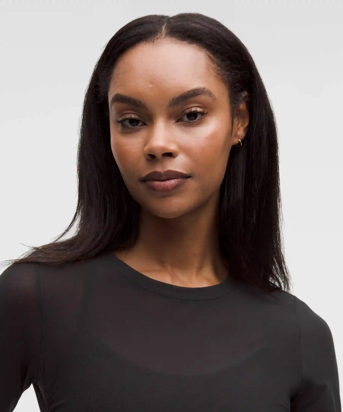 Mesh Ruched Long-Sleeve Shirt