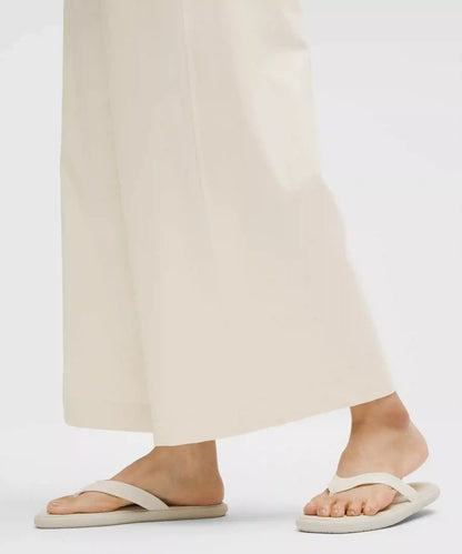 Stretch Woven Ruffle-Waist Wide-Leg Cropped Pant