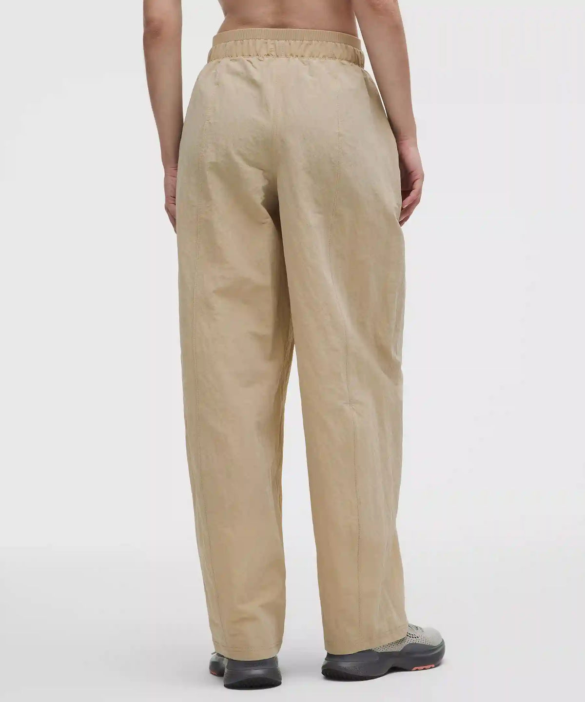 Crinkle Nylon Mid-Rise Barrel-Leg Pant