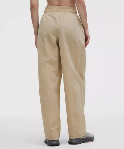 Crinkle Nylon Mid-Rise Barrel-Leg Pant