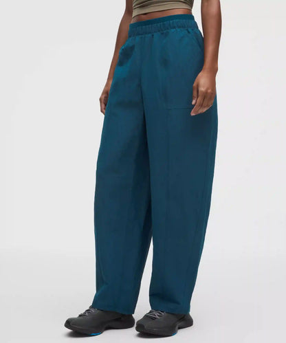 Crinkle Nylon Mid-Rise Barrel-Leg Pant