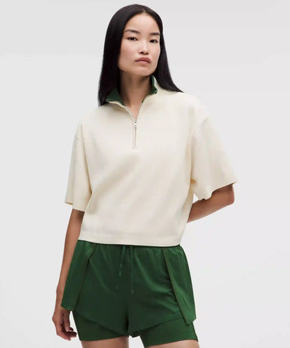 Structured Knit Half-Zip Short-Sleeve Shirt
