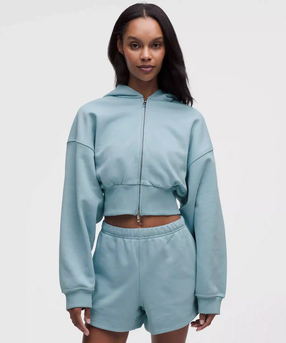 French Terry Cropped Full-Zip Hoodie