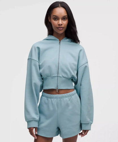 French Terry Cropped Full-Zip Hoodie