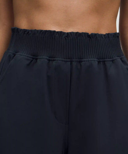 Stretch Woven Ruffle-Waist Wide-Leg Cropped Pant