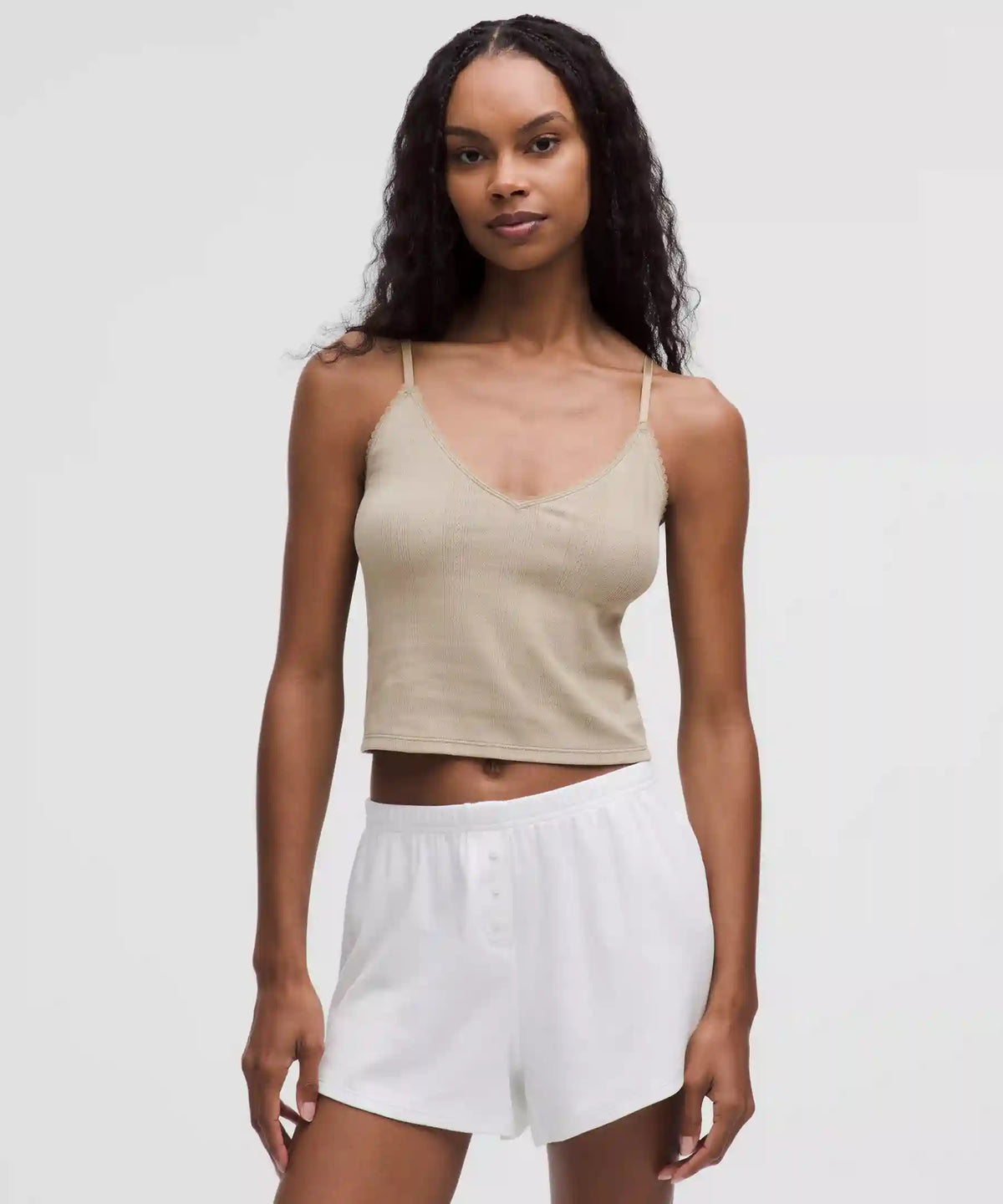 Cotton Pointelle Cropped Cami Tank Top
