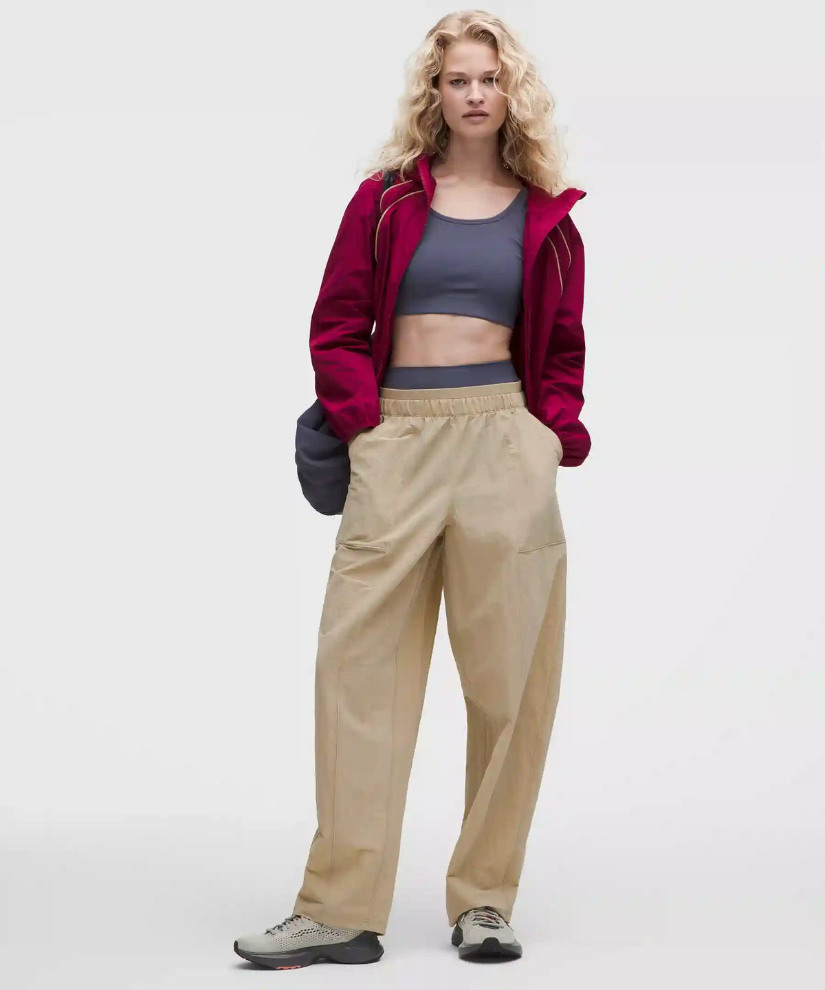 Crinkle Nylon Mid-Rise Barrel-Leg Pant *Short