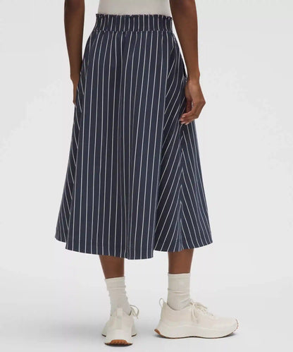 Stretch Woven Ruffle-Waist Midi Skirt