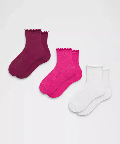 Unisex Lettuce Edge Quarter Socks *3 Pack