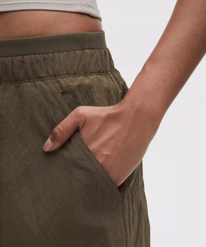 Crinkle Nylon Mid-Rise Barrel-Leg Pant