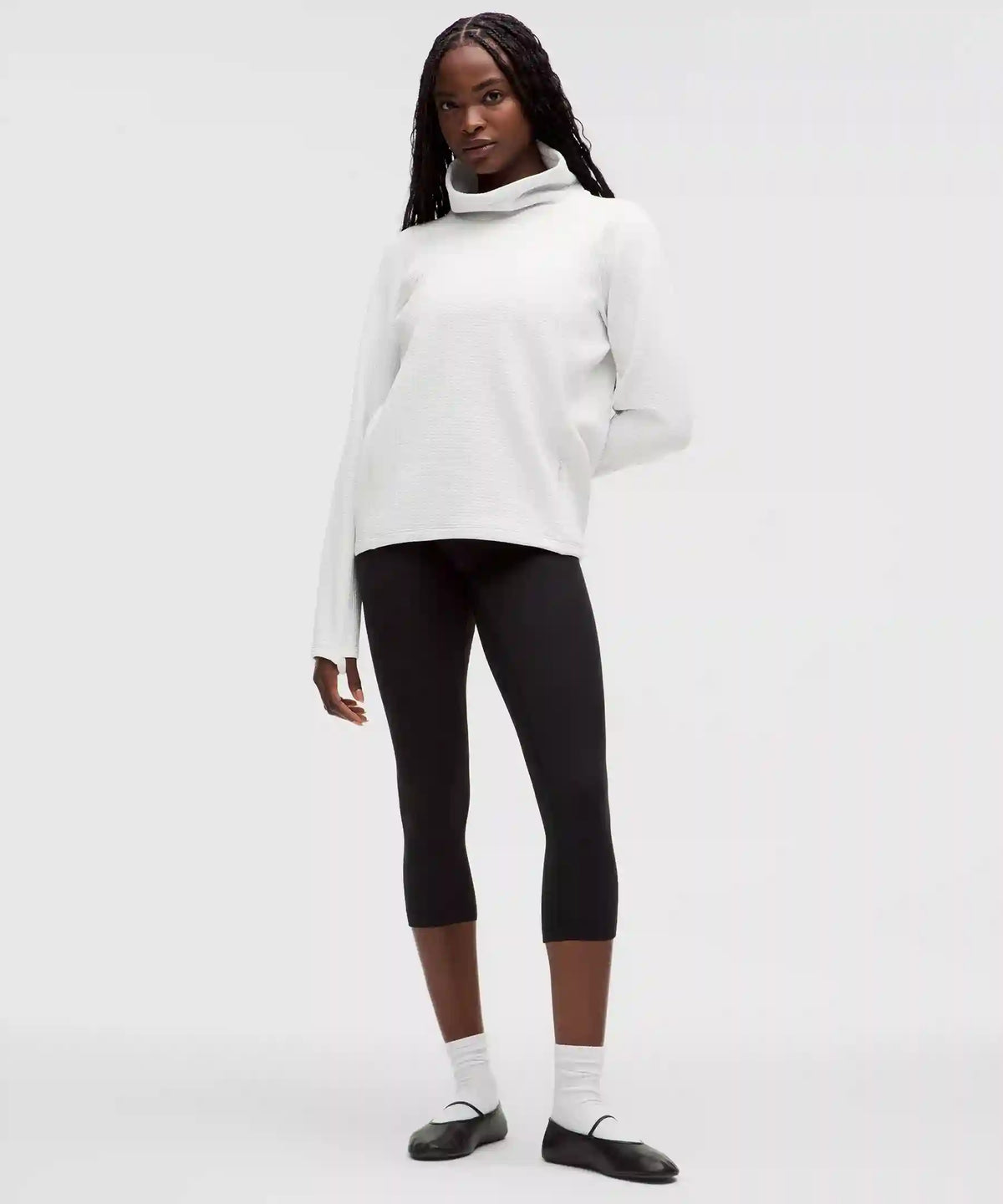 Waffle-Knit Funnel-Neck Long-Sleeve Shirt