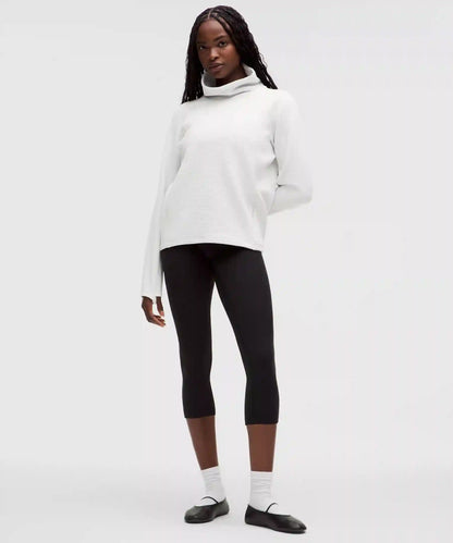 Waffle-Knit Funnel-Neck Long-Sleeve Shirt