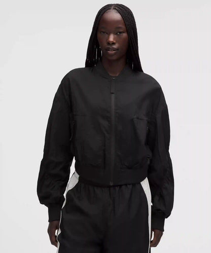 Curved-Hem Cropped Bomber
