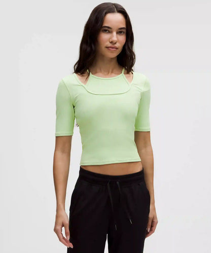 Layered-Look Ribbed Short-Sleeve Shirt