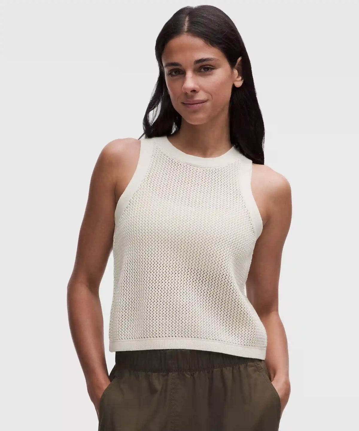 Cotton-Blend Crochet Mesh Tank Top