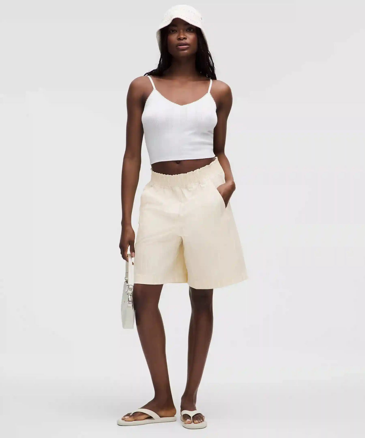 Stretch Woven Ruffle-Waist High-Rise Short 9"