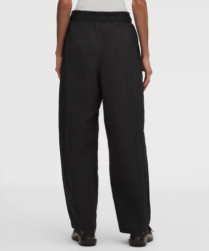 Crinkle Nylon Mid-Rise Barrel-Leg Pant