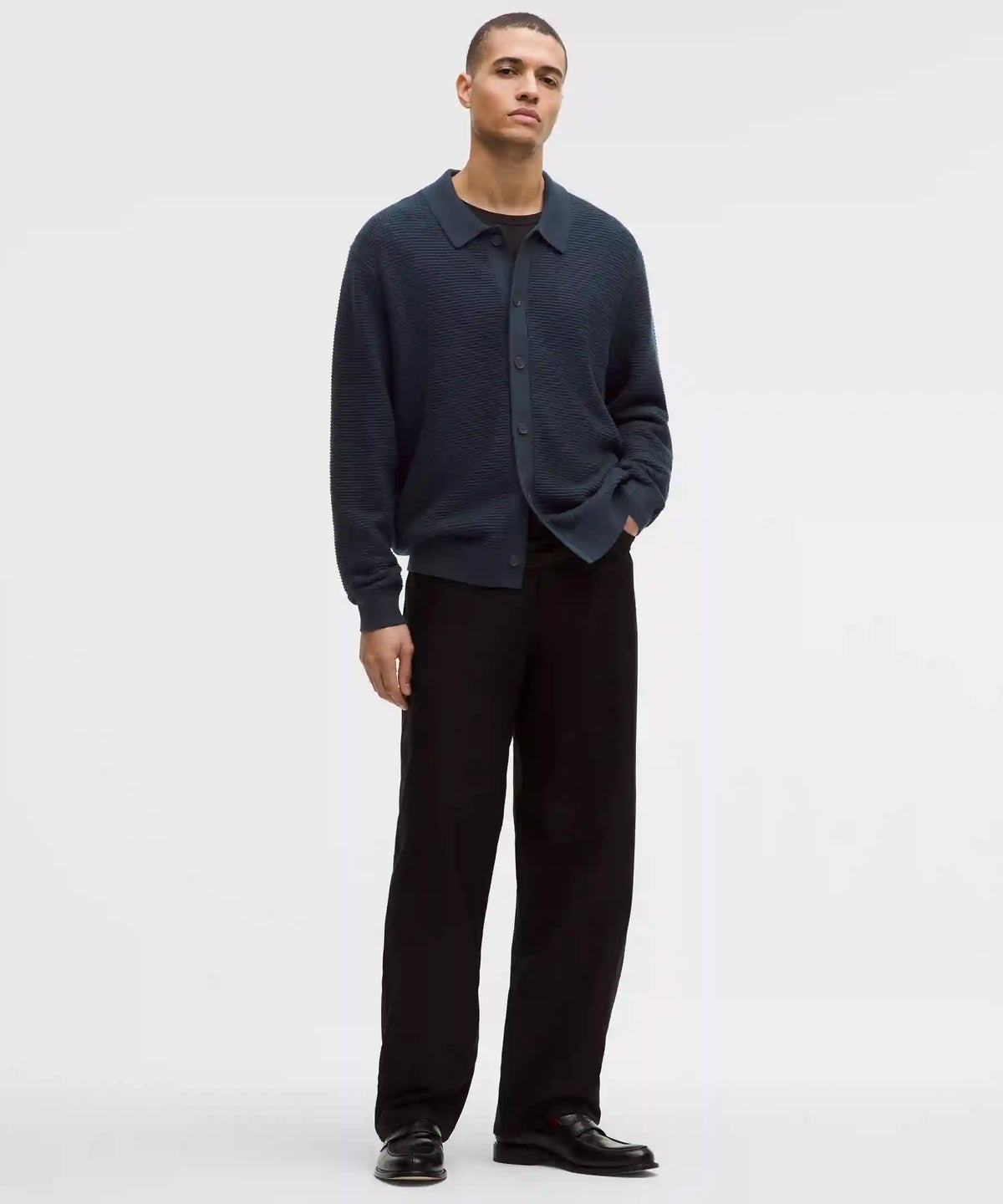Cotton-Blend Knit Collared Cardigan