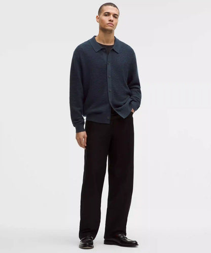 Cotton-Blend Knit Collared Cardigan