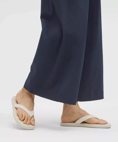 Stretch Woven Ruffle-Waist Wide-Leg Cropped Pant