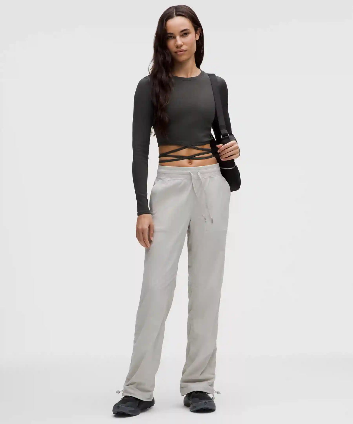 Logo Bead Ribbed Waist-Tie Long-Sleeve Shirt