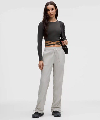 Logo Bead Ribbed Waist-Tie Long-Sleeve Shirt