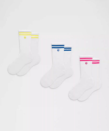 Unisex Daily Essential Crew Socks 3 Pack *Stripe