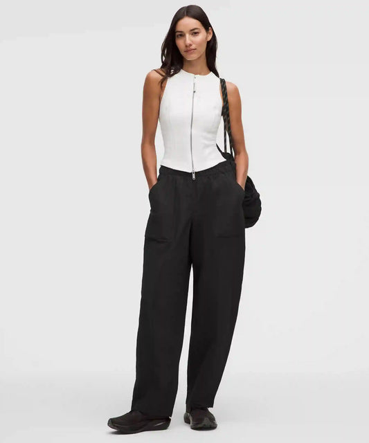 Crinkle Nylon Mid-Rise Barrel-Leg Pant *Short